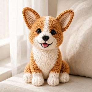 Virkmönster för realistisk corgivalp, sittande amigurumi i PDF-format, arbetsbok för nybörjare (digital nedladdning)