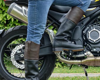 size 44 Eu (11 Usa) Horse riding style leather black-brown boots round toe