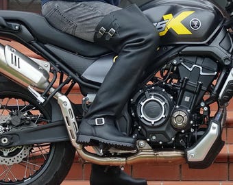 Handmade Mens Black Leather Over the Knee Boots, Tall Cowhide Biker Boots, Knee High Motorcycle Boots, Gothic Punk Boots, Gift for Him