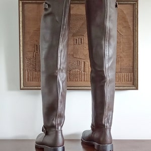 size 43/44 10 10 1/2 USA very tall biker style boots one piece leather color brown image 4