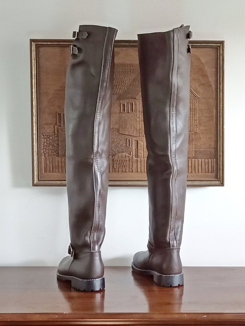 size 43/44 10 10 1/2 USA very tall biker style boots one piece leather color brown image 4