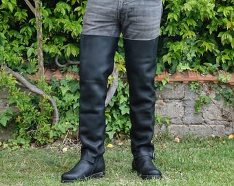 size 42 (9-9 1/2 USA) very tall biker style man boots in heavy cow leather one piece