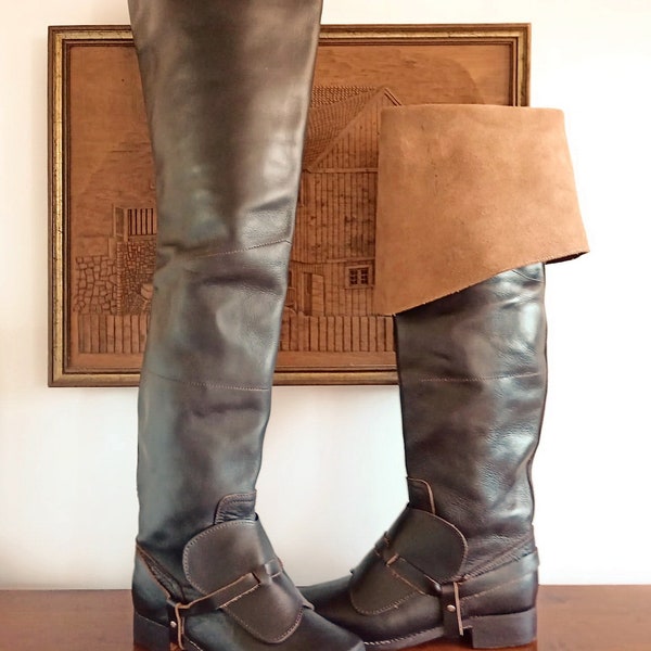 very tall bucket musketeer pirate man boots size 42 color brown