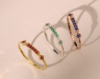 Anello con pietra portafortuna, anello con pietra portafortuna personalizzato, anello in oro 14 carati, anello personalizzato, anello impilabile, anello per la mamma, regalo per la damigella d'onore, regalo per la mamma