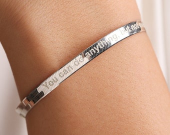 14K Gold Herringbone Bracelet: Personalized 925 Silver Snake Chain