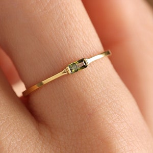 14K Solid Gold Birthstone Ring, Baguette Birthstone Ring, Womens Dainty Stackable Ring, Mothers Ring, Personalized Jewelry, Gift For Mom