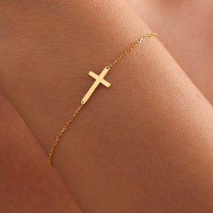 14K Gold Cross Bracelet , Christian Gifts for Women , Communion Gift