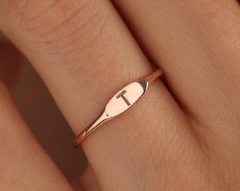 Custom Signet Ring 14K Gold Letter Ring Personalized Initial Signet Ring Thin Name Ring Engraved Initial Ring Dainty Pinky Ring Monogram