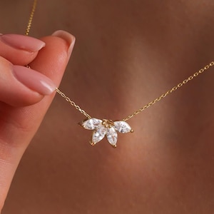 Marquise Diamond Necklace • Flower Petal Diamond Necklace • Birthstone Necklace • Bridesmaid Gift • Wedding Gift for her •  Christmas Gift