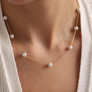 14k Gold Pearl Necklace, Dainty Freshwater Pearl Necklace,Gold Pearl Necklace, Bridesmaid Gifts,Wedding Gift,Bridal Jewellery,Pearl Jewelry