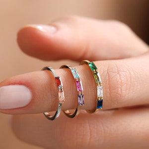 Baguette Birthstone Ring, Family Birthstone Ring, Multi Birthstone Rings, Birthstone Jewelry,Mother&#39;s Day Gift, Stackable Ring, Gift For Mom