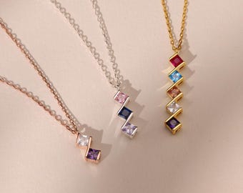 Family Birthstone Necklace, Personalized Birthstone Necklace, Multi stone Necklace,Birthstone Jewelry, Christmas Gift for Mom, Birthday Gift