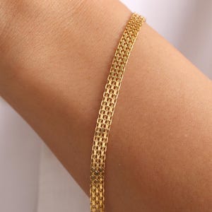 14K Gold Bismark Bracelet • Real Gold Mesh Chain • Dainty Gold Bracelet • Elegant Bismark Link Bracelet for Women • Minimalist Gift for Her