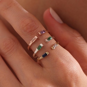 Dou Baguette Birthstone Ring, Birthstone Jewelry, Personalized Ring, Personalized Jewelry, Gifts for Mom, Handmade jewelry , Christmas Gift