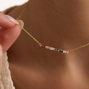 Baguette Birthstone Necklace,Family Birthstone Necklace,Personalized Gift,Mother&#39;s Birthstone Jewelry,Christmas Gift For Mom,Birthday Gift