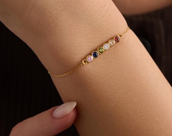 Pulsera personalizada con piedra natal, joyería con piedra natal para madres, pulsera para madres, pulsera familiar con piedra natal.