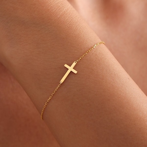 14K Gold Tiny Cross Bracelet, 925 Silver Dainty Cross Bracelet, Baptism Gift, Christian Gift, Religious Bracelet, Cross Jewelry,Gift for Her