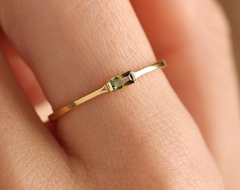 14K Solid Gold Baguette Birthstone Ring :  Dainy Stackable Ring, Personalized Jewelry gift for her