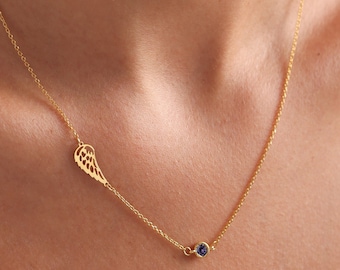 Memorial Necklace - Birthstone Angel Wing Necklace - Birthstone Sympathy Necklace - Guardian Angel - Miscarriage Jewelry - Baby Loss Jewelry