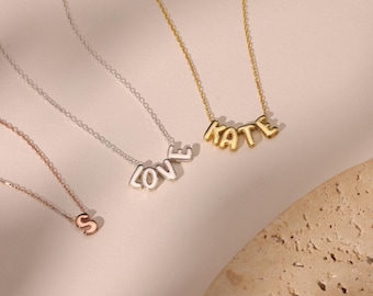 Custom Bubble Initial Necklace, Minimalist Bubble Letter Necklace, Personalized Charm Jewelry, Daily, Gift for Her, Christmas Gift