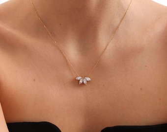 Marquise Diamond Necklace • Flower Petal Diamond Necklace • Birthstone Necklace • Bridal Jewelry • Bridesmaid Gift • Wedding Gift