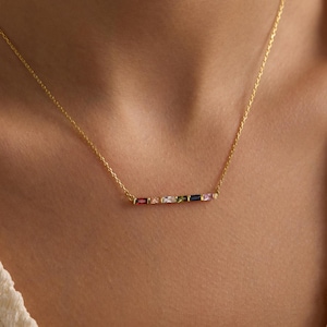 Collier familial personnalisé avec pierres de naissance en or 14 carats, bijoux avec plusieurs pierres de naissance, collier pour femme, collier pour mère, collier de demoiselle d&#39;honneur