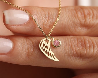 Memorial Necklace, Angel Wing Necklace,Mother's day gift,Miscarriage Necklace,14k Gold Necklace,Baby Loss Jewelry,Gift for her,Gift for she