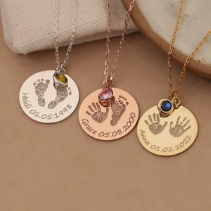 Personalized Baby Footprint Necklace with Birthstone,Name Necklace,Baby Handprint Necklace, Stillborn,Gift for New Mom,Mother&#39;s day gift