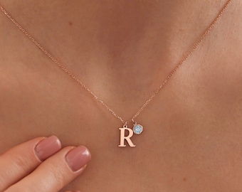 Personalized Inıtıal Birthstone Necklace,14K Solid Gold Necklace,Birthstone Necklace,Gift For Her,Birhtday Gift,Mother's day Gift,Gift ideas