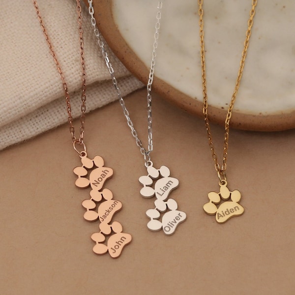 Collier prénom avec empreinte de patte, collier patte, collier pour animal de compagnie, collier patte de chien, collier pour mamans animal de compagnie, cadeau commémoratif pour animal de compagnie, cadeau pour elle, cadeau de fête des mères