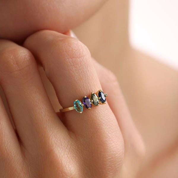 Anillo de piedra de nacimiento marquesa: anillo personalizado de plata de ley para madres