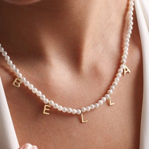 Pearl Name NecklaceFreshwater Personalized Pearl NecklacePearl Necklace Personalized Pearl Name NecklaceGift for HerGold Pearl Necklace image 1