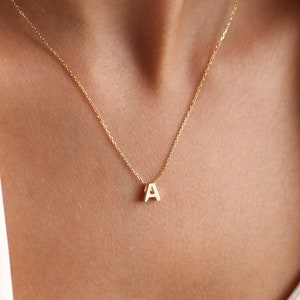 14K Solid Gold Initial Necklace,Inıtıal Letter Necklace,Custom gold Letter Necklace,Mother's day Gift, Wife Gift,Name Necklace,Gift for her image 4