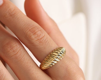 Croissant Dome Gold Ring,14K Gold Chunky Statement Ring,Twisted Rope Design,Dainty gold Ring,,Simple Ring,Gift for her,Mother's day gift