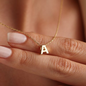 14K Solid Gold Initial Necklace,Inıtıal Letter Necklace,Custom gold Letter Necklace,Mother's day Gift, Wife Gift,Name Necklace,Gift for her image 2