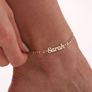Tobillera con nombre personalizado, tobillera con inicial personalizada, oro o plata de 14 quilates, regalo de cumpleaños, joyería personalizada, regalo para ella, joyería de verano, regalo para ella