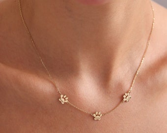 Engraved Paw Print Necklace, Custom Gold Charm Necklace, Unique Pet Keepsake Pet Memorial Necklace, Engraved Name Necklace for Multiple Pets