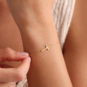 14K Gold Cross Bracelet - Dainty Cross Jewelry - Religious Bracelet - Cross Bracelet Women, Christian Gifts for Women - Communion Gift
