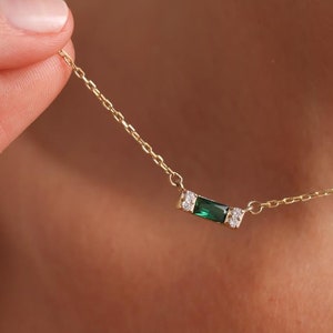 Custom Baguette Birthstone Necklace, 925 Silver Necklace, Minimalist Baguette Cut Birthstone Necklace,Christmas Gifts for Her,Birthday Gifts