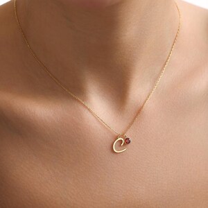 Collar con inicial y piedra de nacimiento en oro de 14 quilates, collar con letra y piedra de nacimiento, regalo de Navidad, collar con letra personalizado, regalo de cumpleaños para ella.