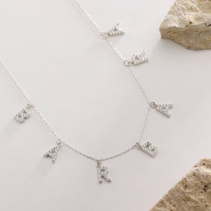 Custom Pave Inıtıal Name Necklace,Silver Necklace,Custom Spaced Letters Necklace Cz Diamond,Gold Name Necklace, Gift for Mom,Gift for her image 3