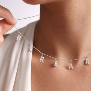 Custom Pave Inıtıal Name Necklace,Silver Necklace,Custom Spaced Letters Necklace Cz Diamond,Gold Name Necklace, Gift for Mom,Gift for her image 5
