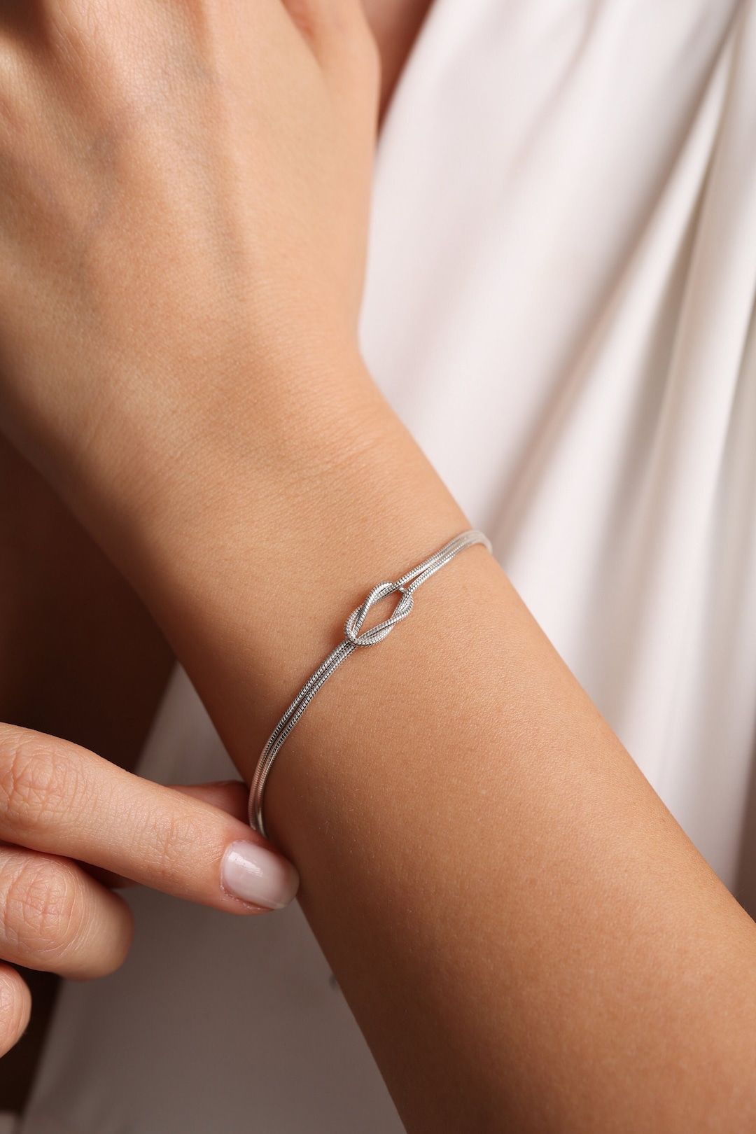 Sterling Silver Love Knot Bracelet, Dainty Couple Bracelets,925