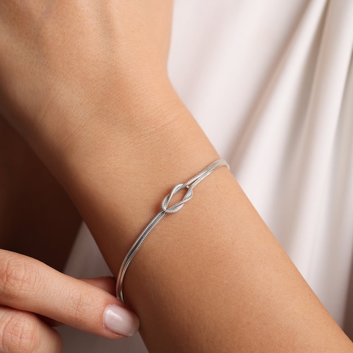 Sterling Silver Love Knot Bracelet, Dainty Couple Bracelets,925