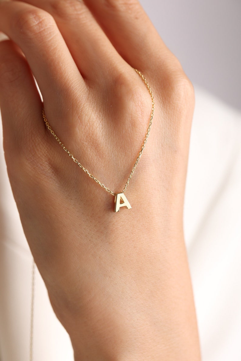 14K Solid Gold Initial Necklace,Inıtıal Letter Necklace,Custom gold Letter Necklace,Mother's day Gift, Wife Gift,Name Necklace,Gift for her image 3