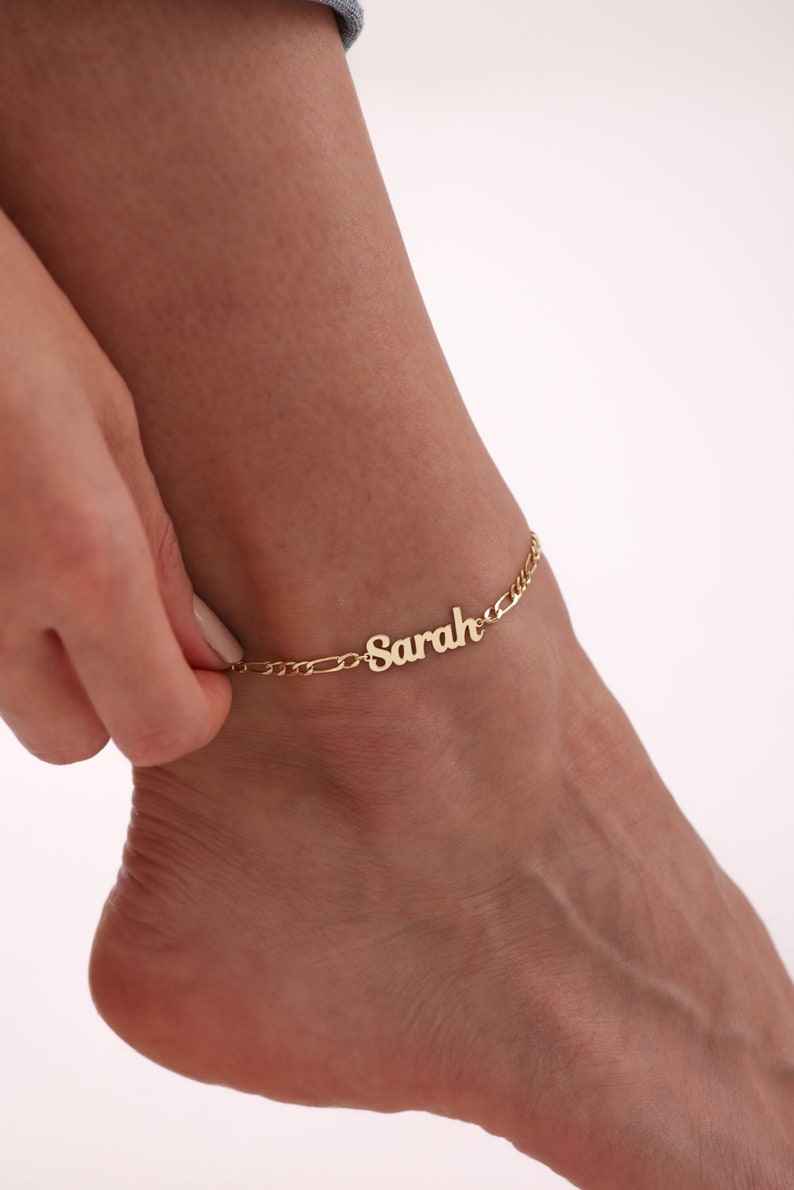 Personalized Name Anklet,Anklet Foot Jewelry,Personalized Name Anlet Bracelet,14K Solid Gold Name Anklet,Beach Jewelry,Mother's day gift image 1