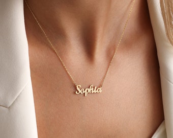 Personalized Name Necklace• 14K Solid Gold Name Necklace• Name plate Necklace Personalized Jewelry•Gift for her,Mother's day gift