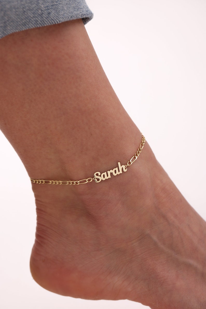 Personalized Name Anklet,Anklet Foot Jewelry,Personalized Name Anlet Bracelet,14K Solid Gold Name Anklet,Beach Jewelry,Mother's day gift image 2