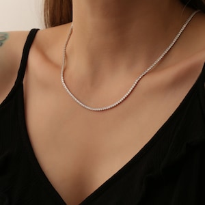 14K Gold Tennis Necklace, Diamond Tennis Necklace, Dainty Choker Necklace, Bridesmaid Gift,Chian Necklace