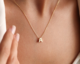 14K Solid Gold Initial Necklace,Inıtıal Letter Necklace,Custom gold Letter Necklace,Mother's day Gift, Wife Gift,Name Necklace,Gift for her